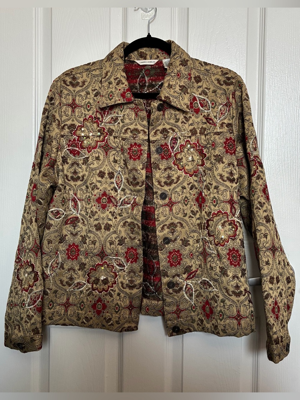 Laura Ashley Tapestry Embroidered Sequin Boho Jacket L